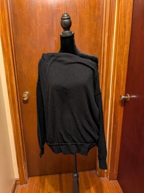 We The Free Close To You Black Off-Shoulder Ribbed Knit Sweater